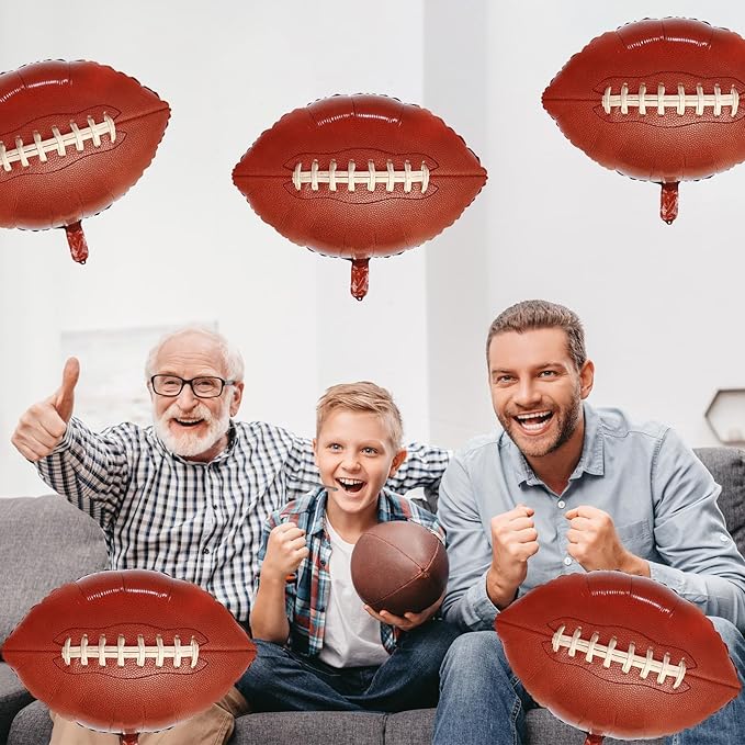 5 Pieces Large Football Party Balloons, Brown Football Shaped Mylar Foil Balloons Sports Theme Party Decorations for Boys Men Football Fans Tailgate Birthday Party Sport Decorations Supplies