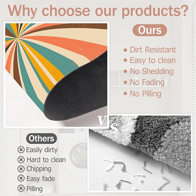 Diatomaceous Earth Bath Mat,Retro Vintage Bath Rugs,Radial Rays Non-Slip Thin Absorbent Fast Drying Easy to Clean for Bathroom Laundry Home Kitchen Door Mat 17x29.5Inch