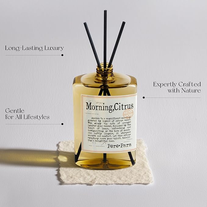 Morning Citrus Scent Premium Reed Diffuser Set - 380ml /12.85 fl.oz Scented Oil with 6 Sticks | Long-Lasting Fragrance for Home & Office | Luxury Gift