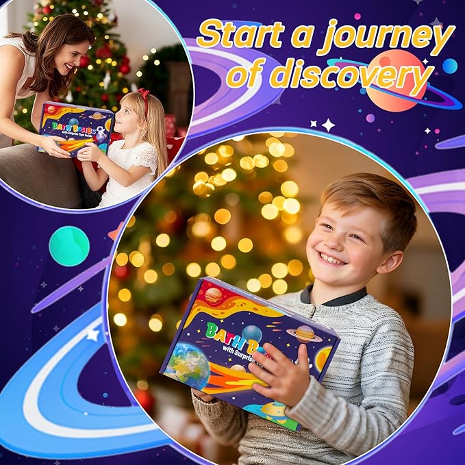 Galaxy Bath Bombs for Kids with Surprise Inside, 12pcs Planet Bath Bombs with Space Gemstones, Organic Essential Oil Bubble Bath for Kids Boys Girls Christmas Birthday Gift