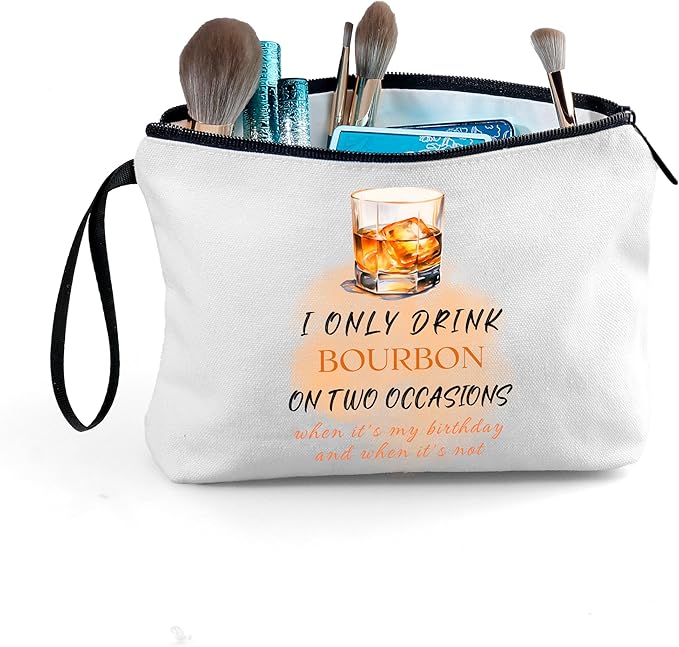Bourbon Whiskey Gift Funny Unique Birthday Drink Accessories for Women Female Coworker Friend Her Bachelorette Bartender Mixologist Alcohol Lover Small Makeup Cosmetic Bag Valentine's day