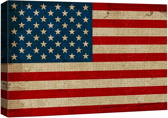 wall26 Canvas Print Wall Art Vintage Retro Faded American Flag Pop Culture Cultural Digital Art Modern Art Traditional Colorful for Living Room, Bedroom, Office - 16"x24"