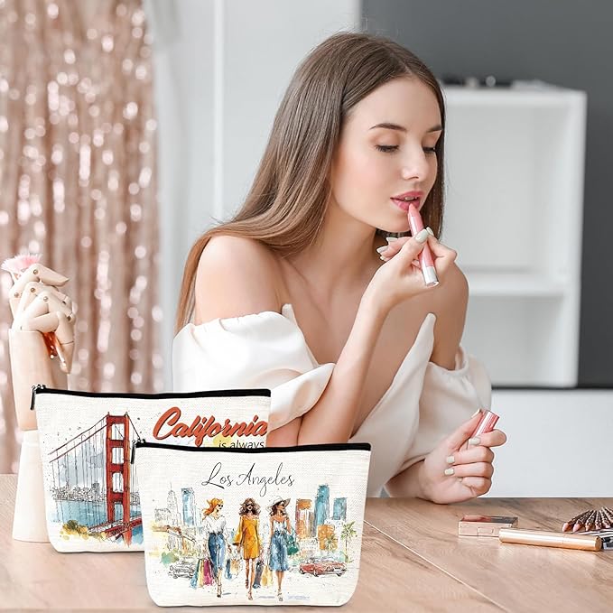 California Travel Essentials Gifts - 4Pcs California Souvenirs Makeup Bags with Zipper, City Trip Vacation Cosmetic Toiletry Pouch for Women Girls Besties Friends Birthday Christmas Gifts