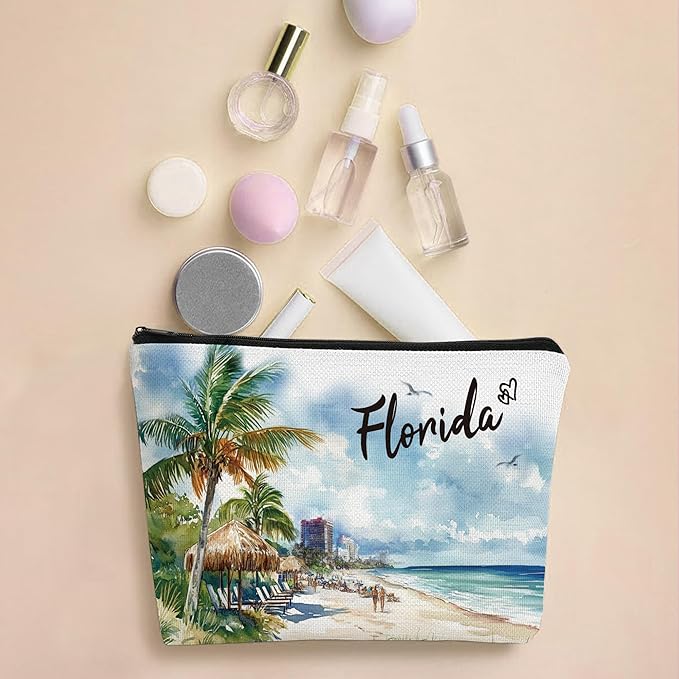 Florida Makeup Bags Gifts for Women, Florida Souvenirs Themed Gifts Cosmetic Bag, City Travel Gifts for Girls Besties Best Friend Bff Sister Daughter
