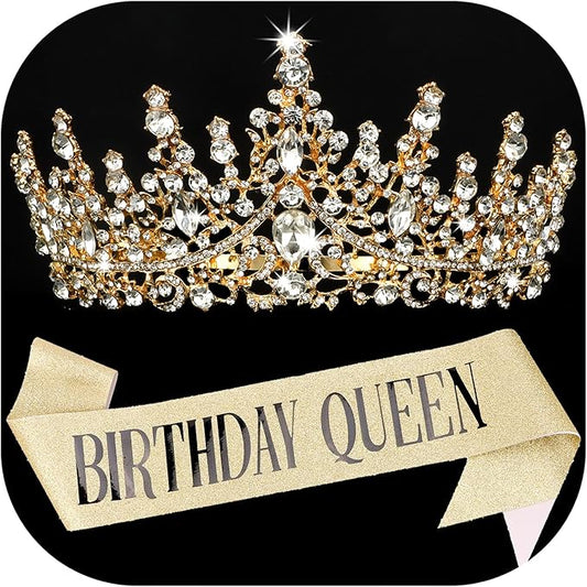 COCIDE "BIRTHDAY QUEEN Birthday Sash for Women Birthday Tiaras for Girls Decorations Set Rhinestone Headband Hair Accessories Glitter Crown for Party Supplies