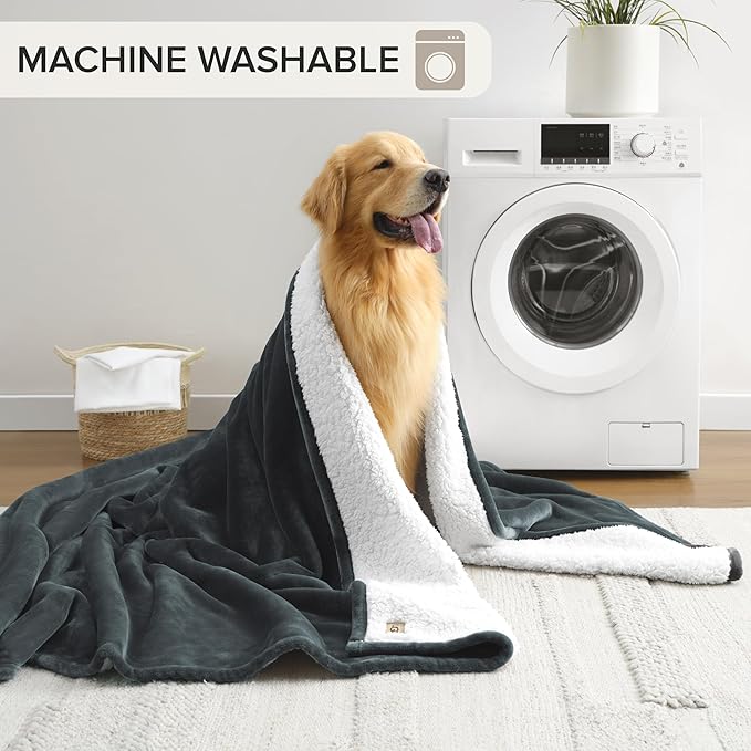 UGG Nita King/California King Blanket Fleece Fluffy Reversible Soft Fuzzy Bedding Cozy Plush Oversized Blanket Machine Washable Bedroom Decor for Big Couch or Bed, 110-inch x 90-inch, Charcoal Grey