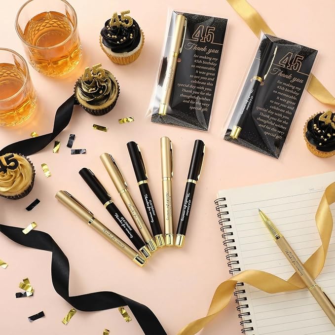 50 Set 45th Birthday Party Favor for Guest Anniversary Party Favor with Black and Gold Ballpoint Pens and Thank You Cards for Women Men Birthday Anniversary Appreciation Gifts