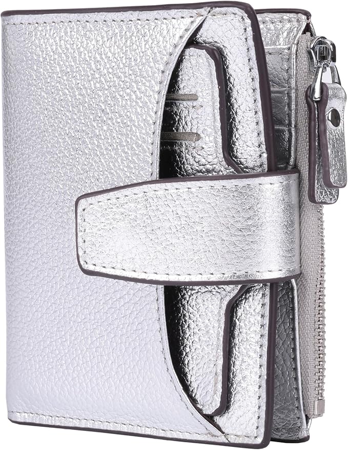AINIMOER Women's RFID Blocking Leather Small Compact Bi-fold Zipper Pocket Wallet Card Case Purse with id Window