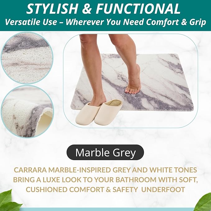 Extra Large Square Shower Mat Non Slip - Soft Loofah Mat - Bathroom Shower Mat Stall - Shower Mat Square - No Slip Shower Mats - Shower Floor Mat - Square Shower Mats for Showers (Gray Marble 31x31)