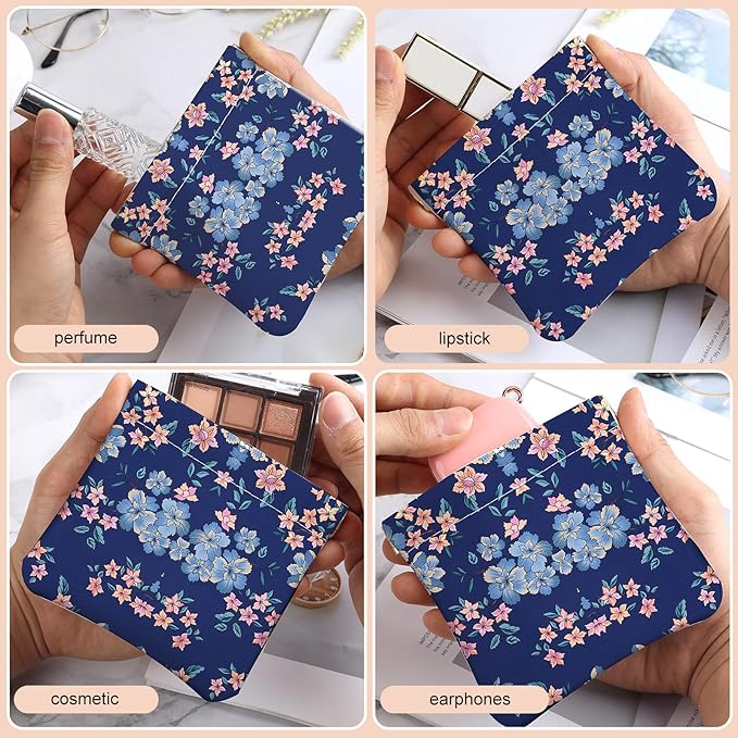 2Pcs PU Leather Small Squeeze Coin Purse Pouch Mini coin Bag Unique And Cute Wallet Cosmetic Bags Change Bag For Women Girls Men （Blue and white flowers
