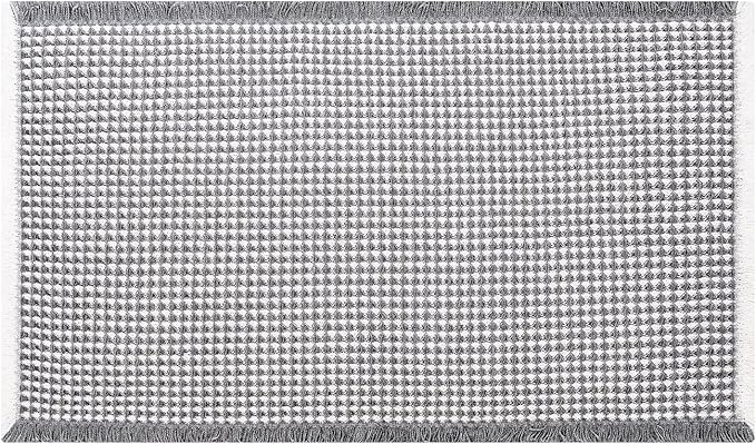 Waffle Bath Mat - Boho Bathroom Rugs Non Slip Washable, Super Absorbent & Quick Dry, Soft Bath Mat Farmhouse Bathroom Decor, 24'' x 36'', Dark Grey and White