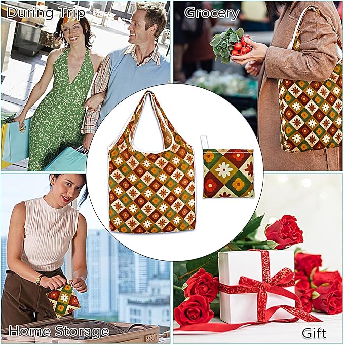LOLOMLO 6 Pack Eco-Friendly Reusable Grocery Bags Lightweight Durable Washable Shopping Tote Foldable Outings Storage Pouch