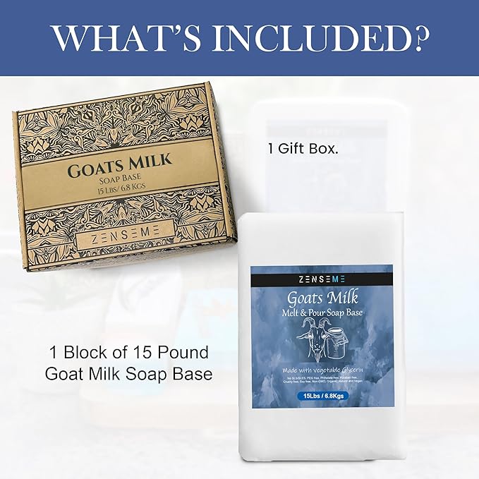 15 LBS Goats Milk Soap Base - Melt and Pour Supplies Kit for Soap Making - SLS/SLES & PEG free - Gentle & Natural Organic Vegetable Ingredients - Make Your Own Bulk For Adult Soapmaker - Easy to cut