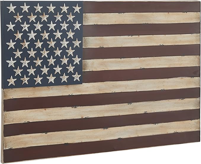 Deco 79 Metal American Flag Home Wall Decor Indoor Outdoor Wall Sculpture, Wall Art 38" x 2" x 26", Red