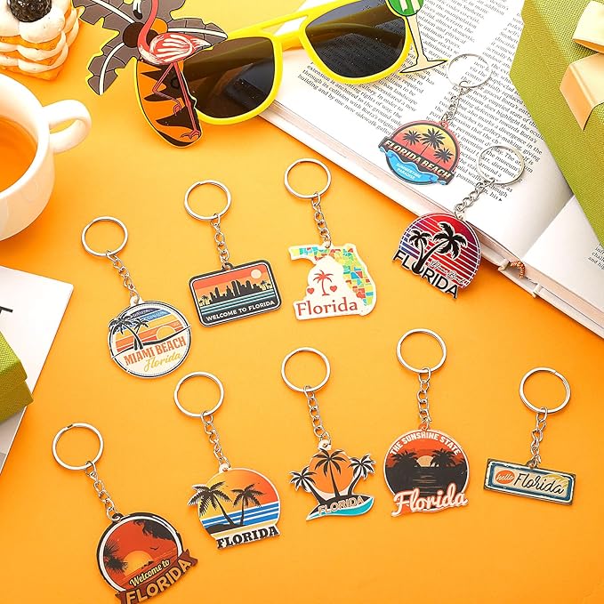 50 Pcs Florida Souvenirs Acrylic Keychain Gifts Bulk United State Keychain Palm Tree Sea Sun Map Travel Souvenirs