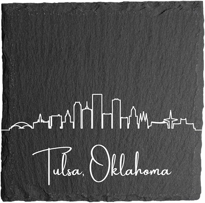 Blue Ridge Mountain Gifts - Tulsa OK Skyline Coasters, Set of 4 - Tulsa Oklahoma Souvenir,
