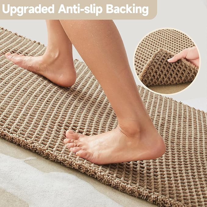 Waffle Bath Mat, Boho Bathroom Rugs Non Slip Washable Super Absorbent Quick Dry Bath Mat Farmhouse Bathroom Decor, 24"x16" Beige