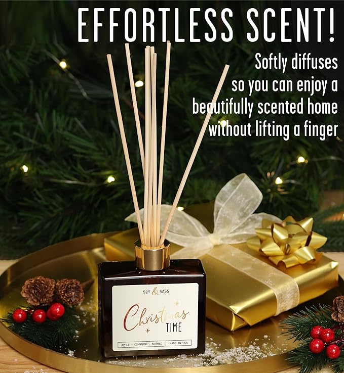 Christmas Diffuser, Christmas Reed Diffuser Decor - w/Apple, Cinnamon & Clove I Infused w/Essential Oils I 3.75 OZ Oil I Long-Lasting Scent Lasts 4-6 Month's I Made in The USA