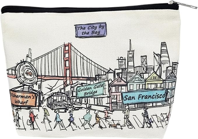 Cities Around the World Artwork Cosmetic Bag Series – Designed in USA, Travel Makeup Bag with Zipper, Souvenir Gift for Women, Artwork Organizer for Purse or Toiletry (San Francisco)