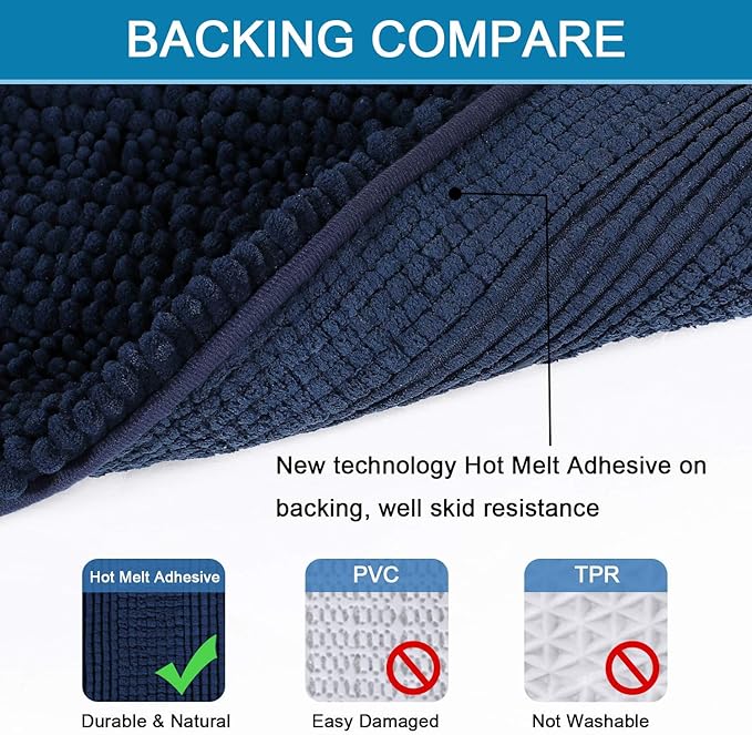 H.VERSAILTEX 2 Piece Bathroom Set - Super Absorbent Chenille Striped Bath Mats and Rugs - Non-Skid, Machine Washable Floor Mats (Navy, 24 x 36 Plus 20 x 32 Inches)
