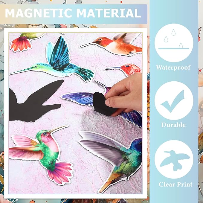 Xuhal 12 Pcs Cute Fridge Magnets Car Magnetic Sticker Refrigerator Magnets Fridge Decorations for Office Home Whiteboard Car Summer Decor(Hummingbird)