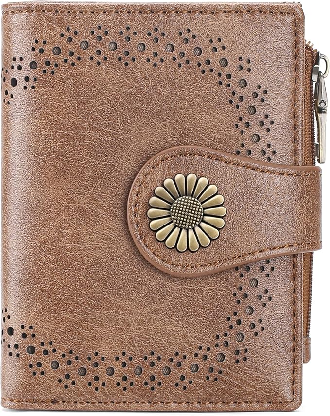 SENDEFN Small Wallets for Women Bifold RFID Blocking Leather Card Holder Compact Wallet with Zipper Coin Pocket