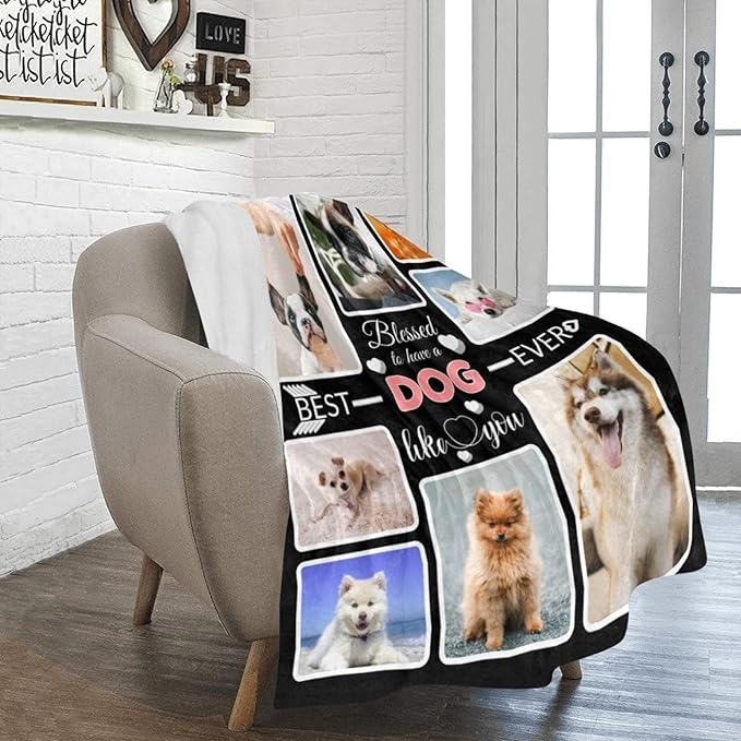 Custom Blanket Gifts for Dog, Customized Blankets with Photos, Make a Personalized Bed Throws to My Dog, Custom Souvenir Throw Blanket for Best Dog Ever, 8 Collages Made in USA