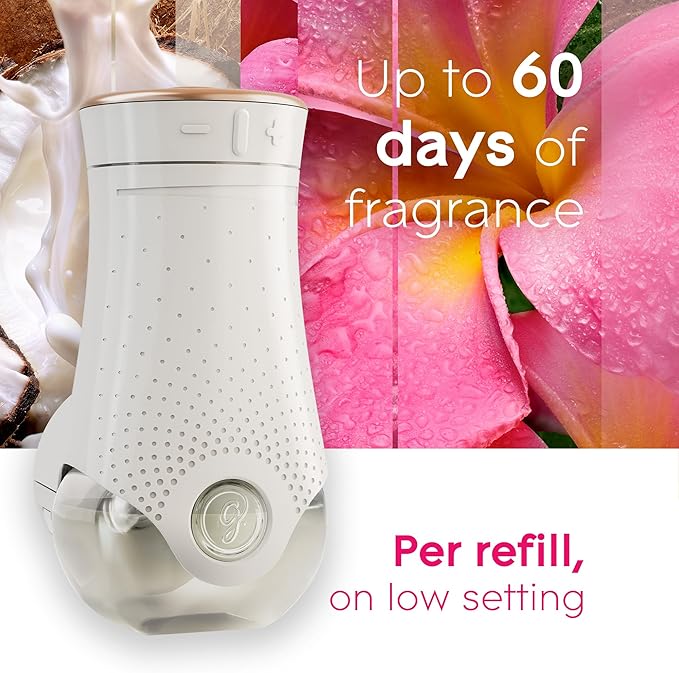 Glade PlugIns Refills Air Freshener Starter Kit, Scented and Essential Oils for Home and Bathroom, Tropical Blossoms, 4.02 Fl Oz, 2 Warmers + 6 Refills