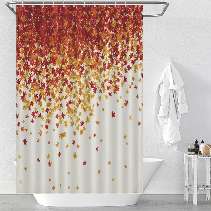 Fall Autumn Shower Curtain Maple Leaves Orange Red Leaf Harvest Waterproof Washable Fabric Bathroom Shower Curtains for Bathroom Decorations Home Indoor Decor 47x72Inch