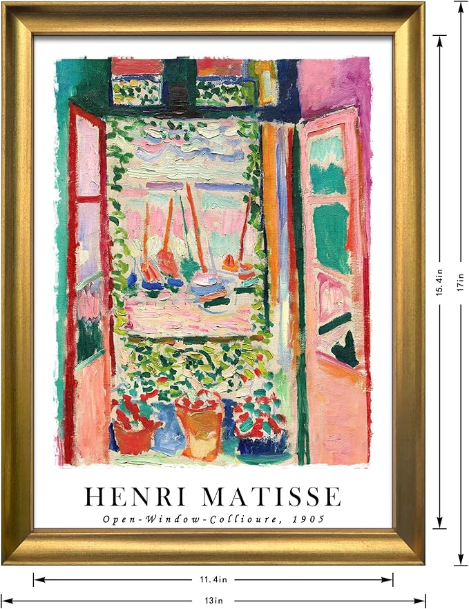 Wieco Art Framed Wall Art Open Window Collioure 1905 by Henri Mattise Abstract Colorful Art Matisse Posters Canvas Prints for Wall and Home Office Decorations Bronze Gold Frame