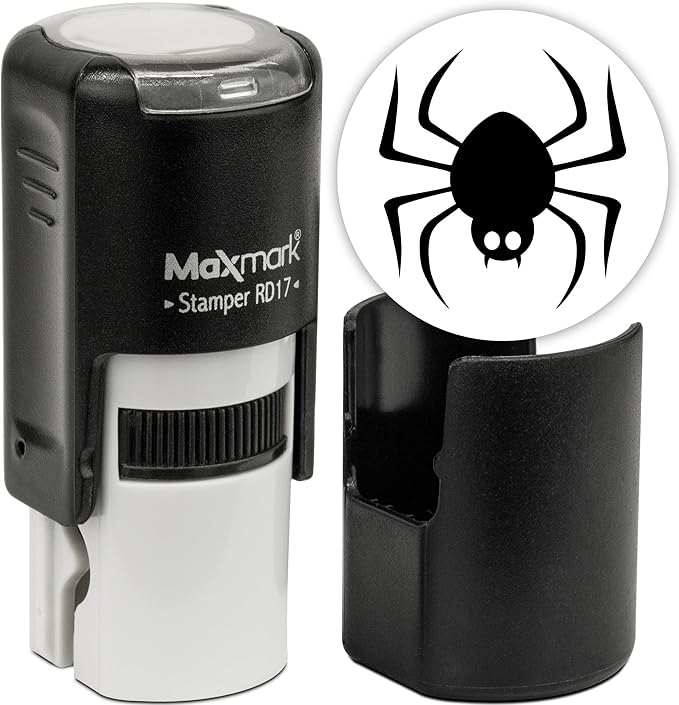 MaxMark Round Self Inking Halloween Stamp - Spider - Black Ink