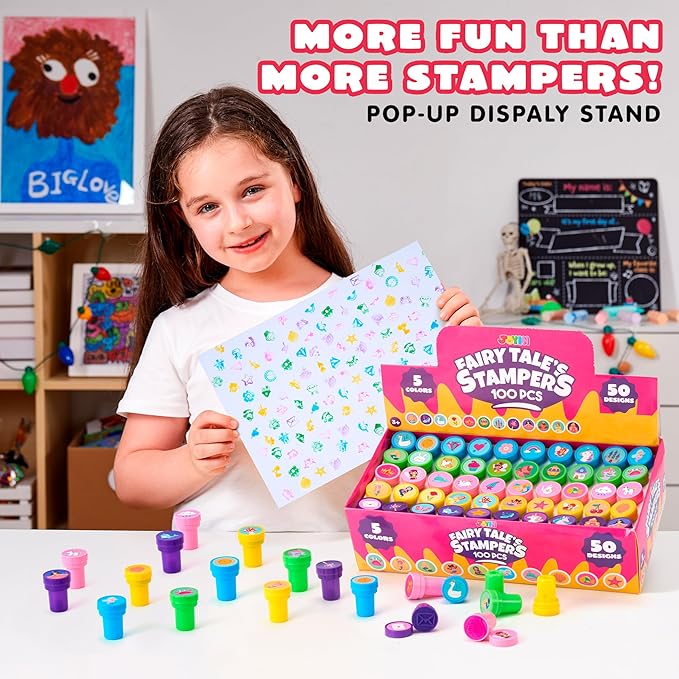 JOYIN 100PCS FairyTale's Stamps for Kids Self-Ink for Party Favor, Teacher Stamps, Kids Treasure Box, Prize for Classroom, Easter Egg Stuffers (50 Designs, Mermaid, Princess, Unicorn Stampers)