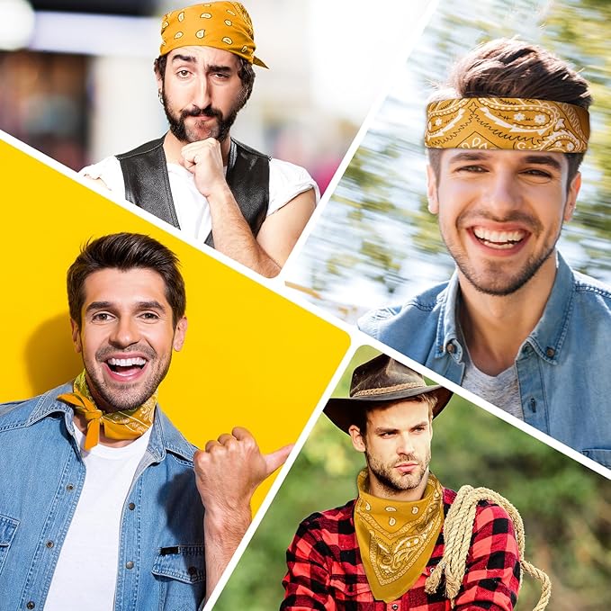 PLULON 30 Pack Bandanas for Men Women, Polyester Novelty Paisley Pattern Bandana Headbands Wristband Neckerchief Cowboy