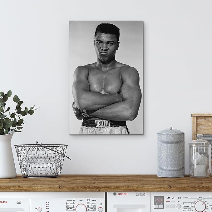 wall26 Canvas Print Wall Art Famous African American Boxer Duotone Muhammad Ali Historic Classic Photography Realism Traditional Portrait Vintage Retro for Living Room, Bedroom, Office - 16"x24"