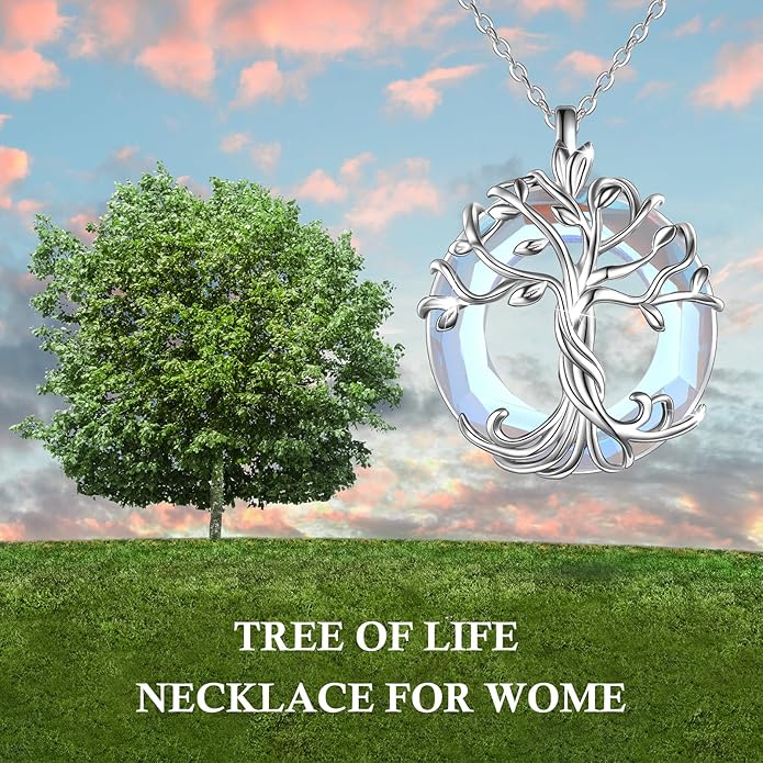 TOUPOP Tree of Life Necklace 925 Sterling Silver Family Tree Pendant Austrian Crystal Jewelry Valentines Day Birthday Gifts for Women Mom Wife Her