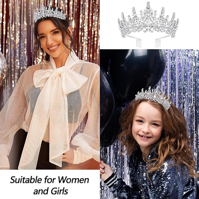 VELSCRUN Silver Crystal Birthday Tiara Crowns for Women Girls It's My Birthday Sash Queen Girls Princess Crown with Combs Happy Birth Party Decorations Mom Sisters Birth Gift Hair Accessories