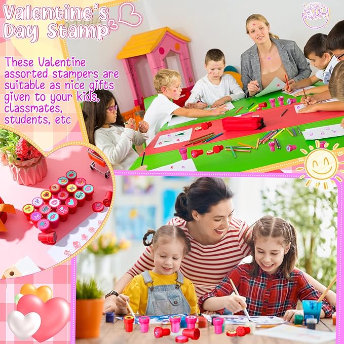 Geelin 100 Pieces Valentines Stamp Gifts Stamps Bulk Self Inking Stampers Valentine Party Favors Gift Exchange, 20 Styles