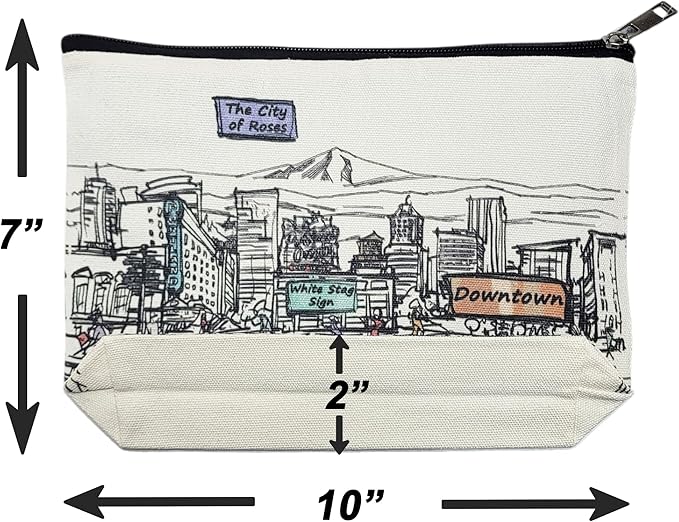 Cities Around the World Artwork Cosmetic Bag Series – Designed in USA, Travel Makeup Bag with Zipper, Souvenir Gift for Women, Artwork Organizer for Purse or Toiletry (Portland)