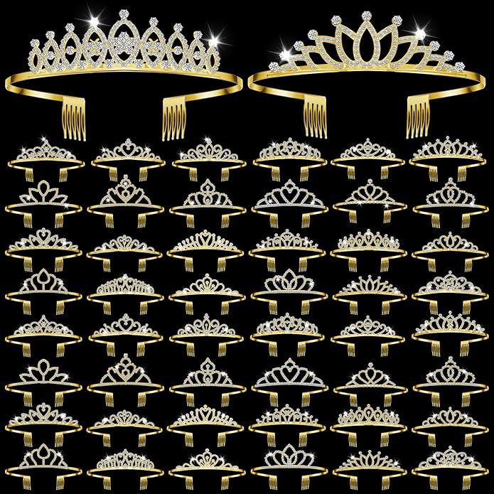 Riceshoot 50 Pcs Tiara Crowns Bulk for Women Crystal Princess Tiara Queen Rhinestone Crown with Comb Silver Bridal Wedding Headband for Women Prom Birthday Party Hair Accessory