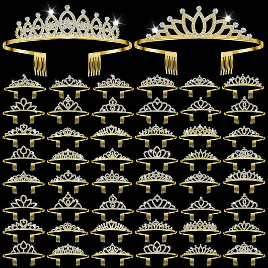 Riceshoot 50 Pcs Tiara Crowns Bulk for Women Crystal Princess Tiara Queen Rhinestone Crown with Comb Silver Bridal Wedding Headband for Women Prom Birthday Party Hair Accessory