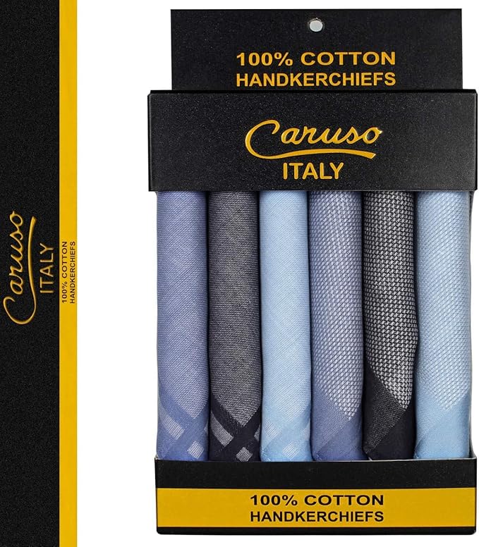 Caruso Italy 100% Cotton Men's Italia Handkerchief | Luxurious, Soft, and Ultra-Absorbent Handkerchief For Men | 50cm X 50cm