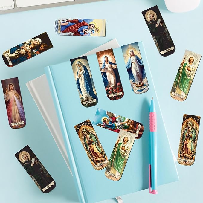 Catholic Magnetic Bookmarks Gifts - 30 Pcs Christian Religious Book Mark Magnets Catholic Saints Magnetic Bookmark Jesus Virgin Mary Book Markers Page Clip for Women Men Sunday School Gift