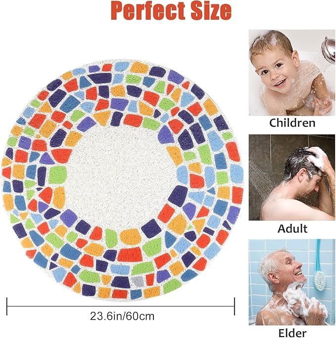 Shower Mat Non-Slip, Soft Comfort Bath Mat with Drainage Holes, PVC Loofah Massage Bathmat for Shower,Tub,Bathroom,Wet Areas, Quick Drying