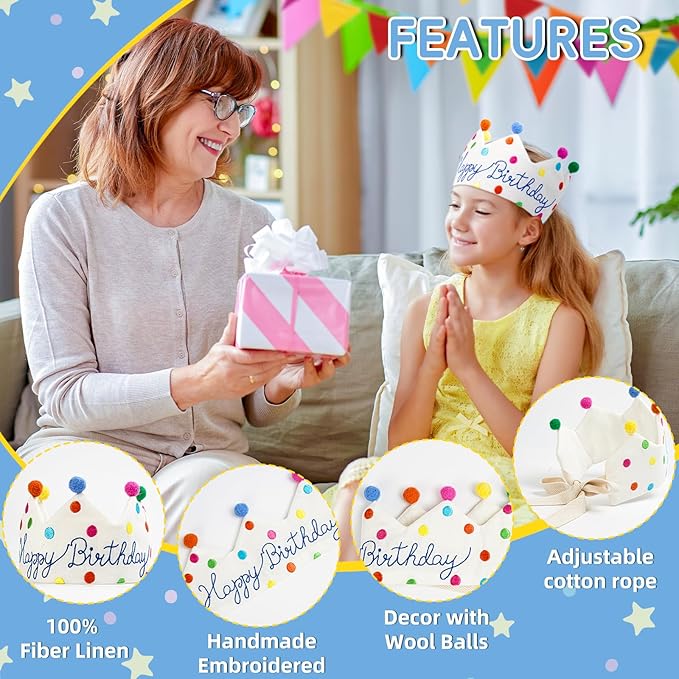 Personalized Hand Embroidered Crown, Customed Birthday Crowns for Kids Birthdays Party, Fit All Ages