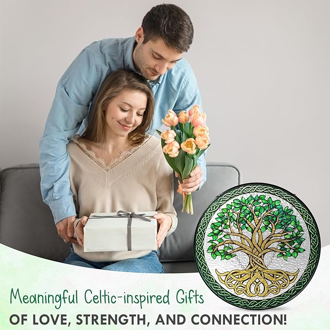 FLAGWIX Tree of Life Gifts for Women Men - Stained Glass Window Hanging 10 in - Birthday Gifts for Mom Grandma, Tree of Life Decorations Indoor, Celtic Suncatchers Garden Decor