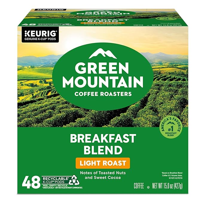 Green Mountain Coffee Roasters Breakfast Blend Single-Serve Keurig K-Cup Pods, Light Roast Coffee, 48 Count