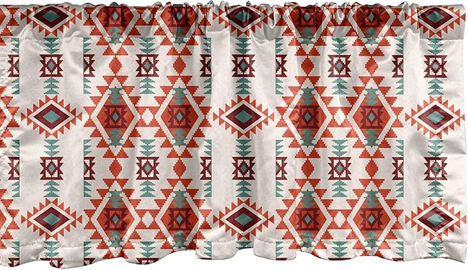 Ambesonne Southwestern Window Valance Pack of 2, Folkloric Aztec Triangle Ornament Tribe and Culture, Rod Pocket Curtain Valances for Kitchen Bedroom, 42" X 12", Brown Seafoam