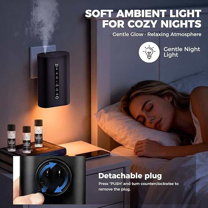 Smart Plug-in Scent Diffuser Set, Waterless Scent Diffusers Home, Cold Air Mist, Timer Control, and 3 Mist Intensity Settings, Suitable for Home, Office, and Small Spaces,Black