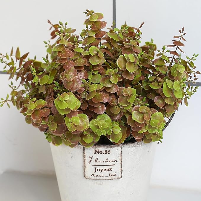 alyptus Artificial Fall Leaves Plant – 8PCS Outdoor Fake Greenery Boxwood Shrubs UV Resistant Fake Plants for Porch, Patio, Thanksgiving or Autumn Home Decor - Fall Leaves