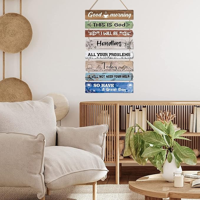 CHDITB Good Morning This is God Wooden Sign Bible Verse Scripture Wooden Hanging Plaque Retro Inspirational Quotes Canvas Wall Art for Christian Home Office Bedroom Living Room Wall Decor